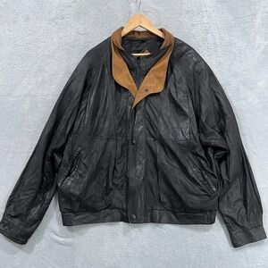 VTG Remy Leather Jacket Mens 46 Black Brown Double Collar Bomber‎ Western USA